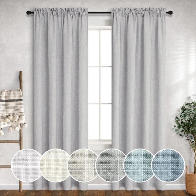 White Grey Living Room Curtains 84 Inch Length 2 Panel Set Rod Pocket Soft Cloth Cotton Look Linen Drape Light Filtering Semi Sheer Light Gray Curtain for Bedroom Farmhouse Mid Century 52x84 Long Dove