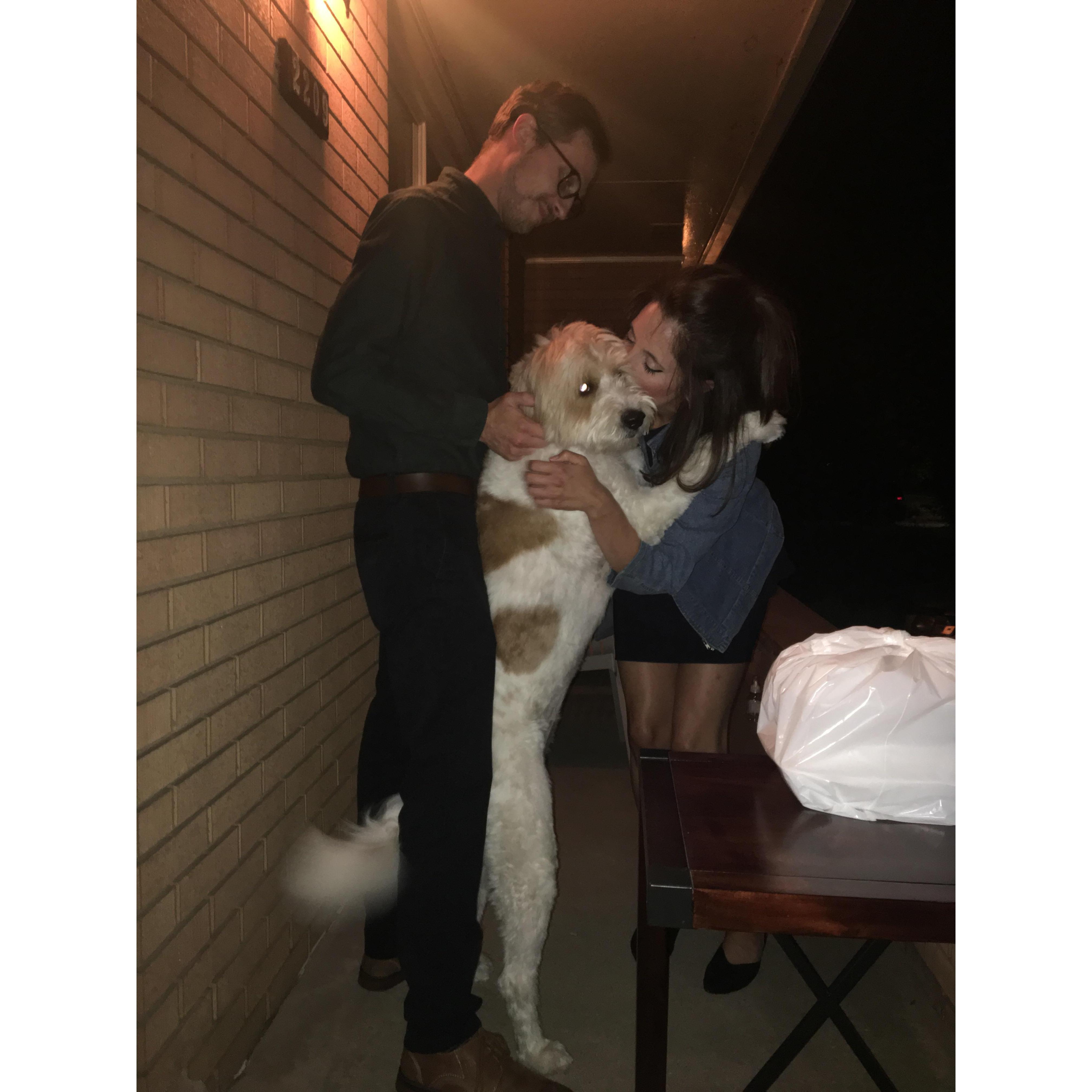 LE gets a group hug. She likely requested one.