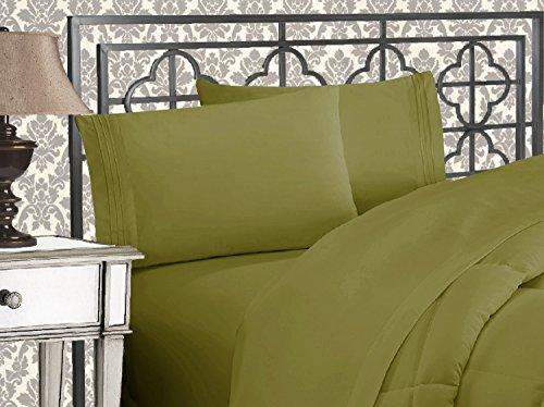 Elegant Comfort Luxurious & Softest 1500 Thread Count Egyptian Three Line Embroidered Softest Premium Hotel Quality 4-Piece Bed Sheet Set, Wrinkle and Fade Resistant Queen Sage-Green