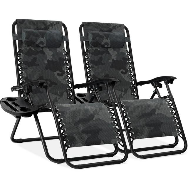 Best Choice Products Set of 2 Zero Gravity Lounge Chair Recliners for Patio, Pool w/ Cup Holder Tray - Camouflage