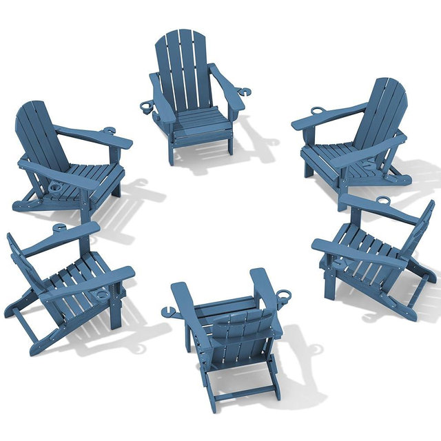 SERWALL Folding Adirondack Chair, HDPE Adirondack Chairs Set of 6, Plastic Outdoor Chairs- Looks Exactly Like Real Wood- Navy