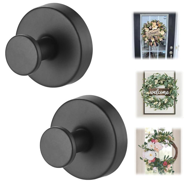 Duilahren Suction Cup Hooks for Wreaths on Glass，Removable Towel Hooks for Bathroom,Window,Glass Door,Wall, Hook for Hanging Bath Robe,Looafh,Name Sign on Front Door,2 Pack,Black