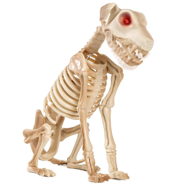 Halloween Animatronics 15" Skeleton Dog, Realistic Skull Animal Puppy Bones Decor with Sound Activation, Creepy Sound, Move Jaw, Light Up Eyes, Haunted Spooky Horror Prop for Indoor, Outdoor