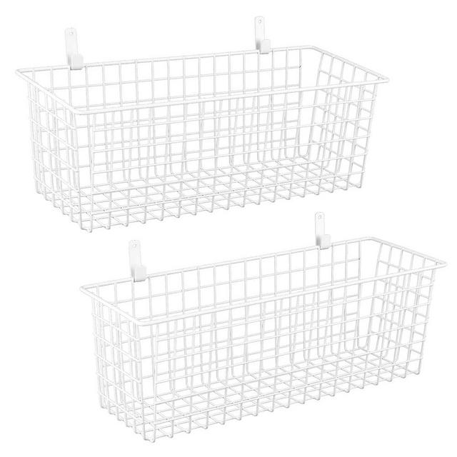 KINLINK [Extra Large] Wire Baskets, Wire Storage Baskets Durable Wire Baskets for Storage Wall Mount, Hanging Wire Baskets Wall Mount Baskets for Kitchen, Bathroom, Closets, Countertop - 2 Pack, White