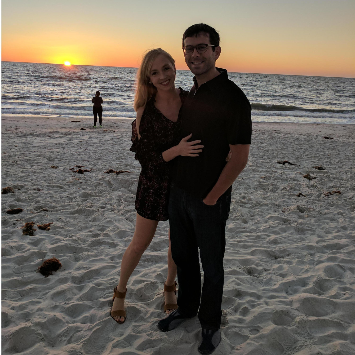 Sunset in Naples. Not sure why JE wore heels on the beach...