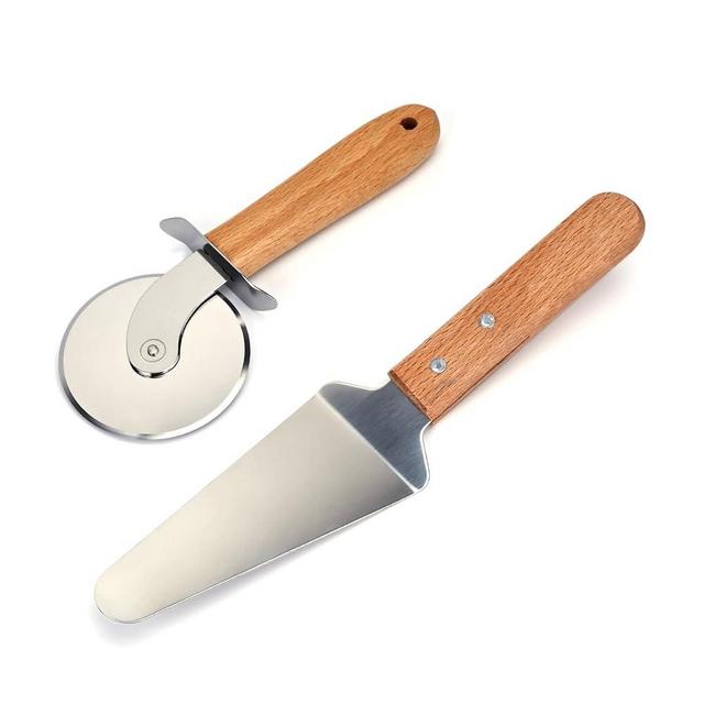 Pizza Cutter And Pizza Pie Server 2PC Pizza Oven Accessories Kit, LYNG Nonstick Stainless Steel Pizza Cutter Wheel With Sharp Blade, Pizza Spatula With Wooden Handle Suitable for Pizza Pies Cakes
