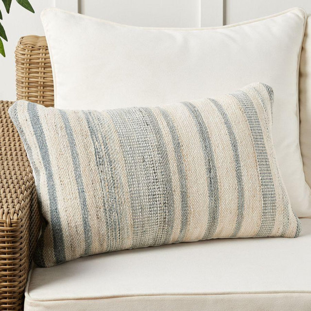 Dawn Striped Outdoor Pillow, Chambray Multi, 16" x 26"