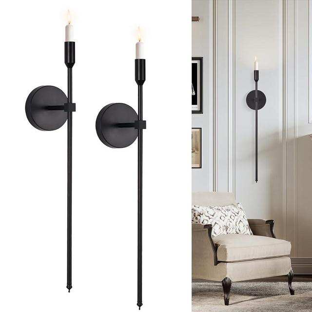 Black Candle Sconces Long Wall Candle Holder, Set of 2 Large Wall Candle Sconce Modern Chic Home Decor for Bedroom, Dining Room, Living Room 23"