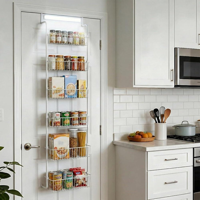 HOKOSFOKOS Over Door Organizer Storage - 6 Tier White Metal Over the Door Pantry Organizer Heavy Duty Hanging Storage Rack, Behind Cabinet Shelves for Home, Kitchen, Bathroom, Closet, Pantry