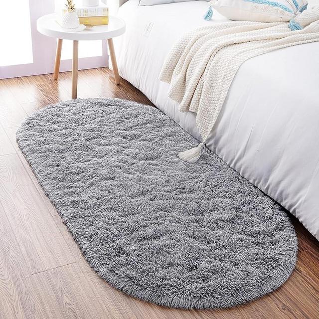 Noahas Grey Fluffy Rugs for Bedroom,2'X 5' Oval Ultra Soft Bedroom Rugs,Small Throw Rugs, Kids Room Carpet Modern Shaggy Area Rugs Home Decor