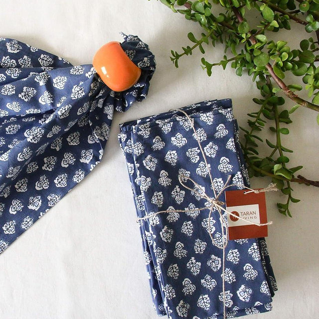 TARAN LIVING Cotton Cloth Napkins Reusable Floral Napkin Printed Dinner Napkin Set Cloth Daily Use Machine Washable Dish Cloth Gift for Valentine Home Decor Set of 12, Indigo Blue, 18x18 Inches