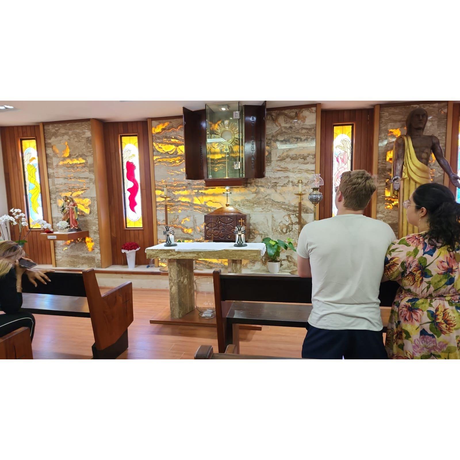 Thanking God in the Eucharist at Adelle's home parish for the safe flight!!!