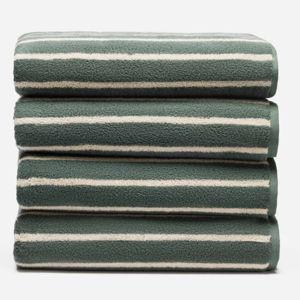 Super-Plush 4-Piece Bath Towel Bundle - Striped Botanical Green