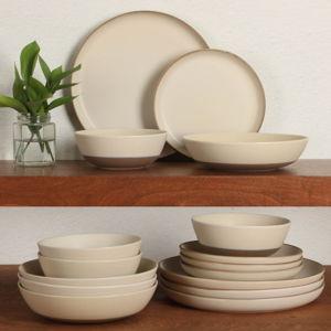Gibson Elite Laguna Bliss 16 Piece Stoneware Reactive Glaze (Service for 4) Matte Cream White W/ Terracotta Bottom