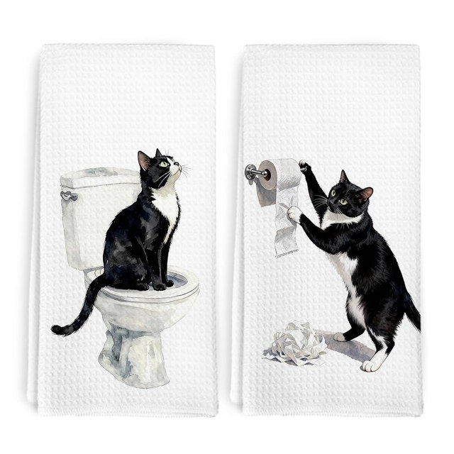 dvhdajed Funny Tuxedo Cat Hand Towels for Bathroom Washroom Kitchen Decor, Tuxedo Cat Gifts for Women Men, Cute Cats Decorative Hand Towels Set of 2, Black Kitty Themed Dish Tea Towel, 16x24 Inch