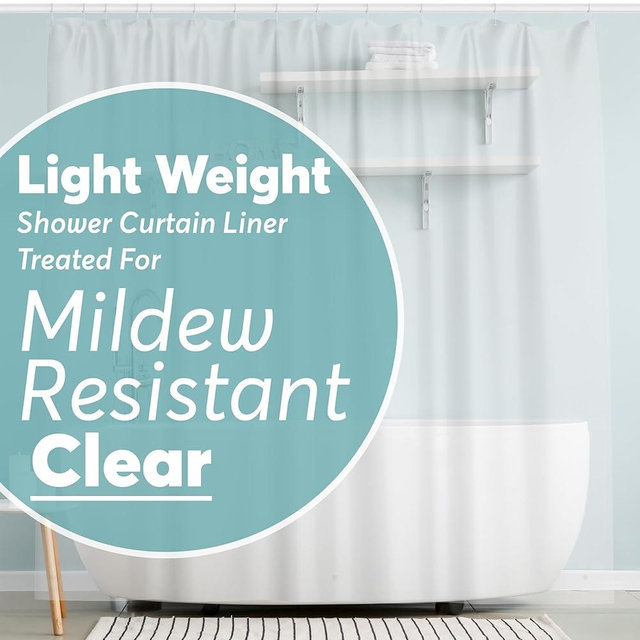 BigFoot Shower Curtain Liner – 72 x 72 PEVA Light Weight Shower Curtain with Rustproof Metal Grommet and 3 Magnetic Weights – Odor Free and Compatible with Standard Showers, Clear