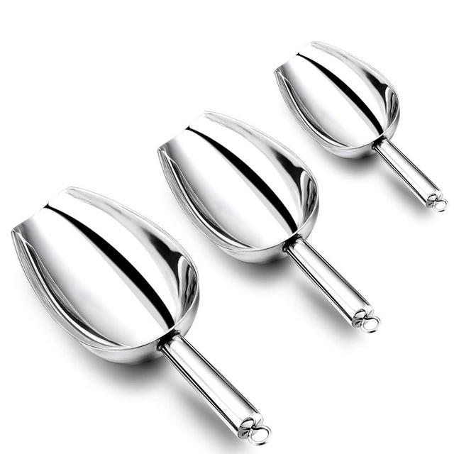 Stainless Steel Scoop Set of 3 (3-5-8 Ounce), E-far Small Metal Scoops for Candy/Flour/Dry Goods/Sugar/Ice Cube, Heavy Gauge Kitchen Utility for Canisters/Jars, Rust Free & Dishwasher