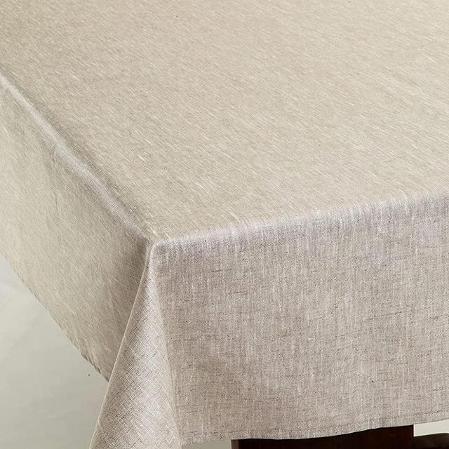 Amelie Michel Wipe-Clean French Tablecloth in Natural Linen | Authentic French Acrylic-Coated 100% Linen Fabric | Easy Care, Spill Proof [60" x 120" Rectangle]