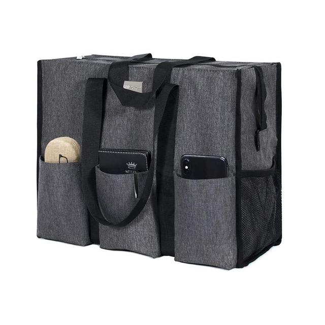 TOPDesign Utility Water Resistant Tote Bag with 13 Exterior & Interior Pockets, Top Zipper Closure & Thick Bottom Support