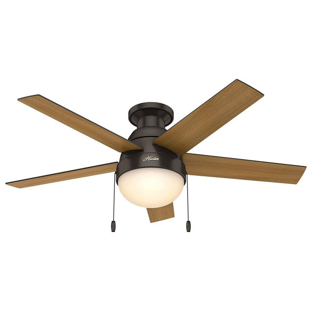 Hunter 59268 Anslee Indoor Low Profile Ceiling Fan with LED Light and Pull Chain Control, 46", Brown