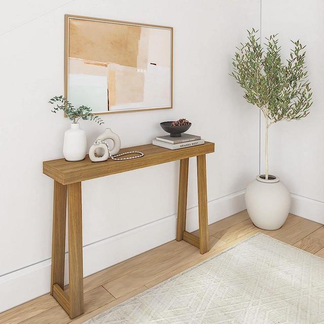 Plank+Beam Solid Wood Console Table, 46.25”, Sofa Table, Narrow Entryway Table for Hallway, Behind the Couch, Living Room, Foyer, Easy Assembly, Pecan