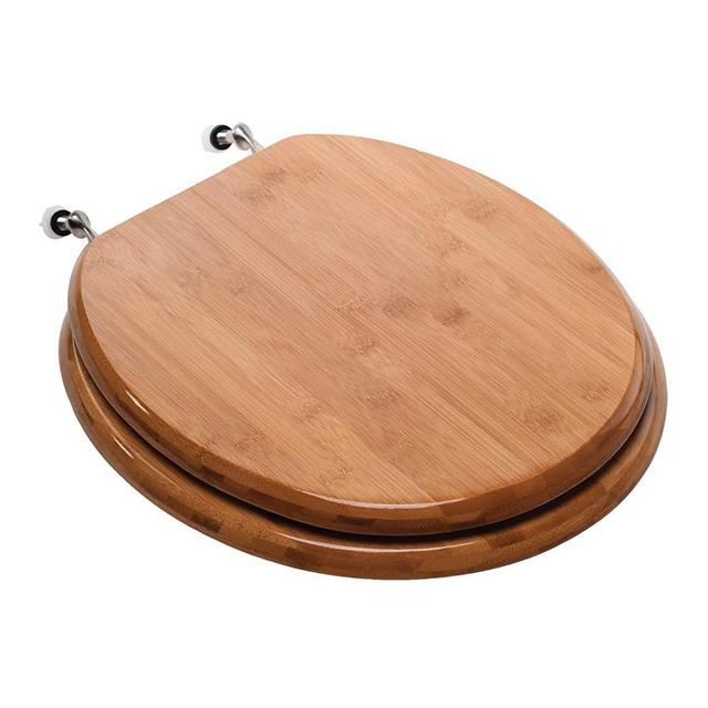 Comfort Seats C3B2R220BN Wood Round Toilet Seat with Brushed Nickel Hinges, Rattan Bamboo
