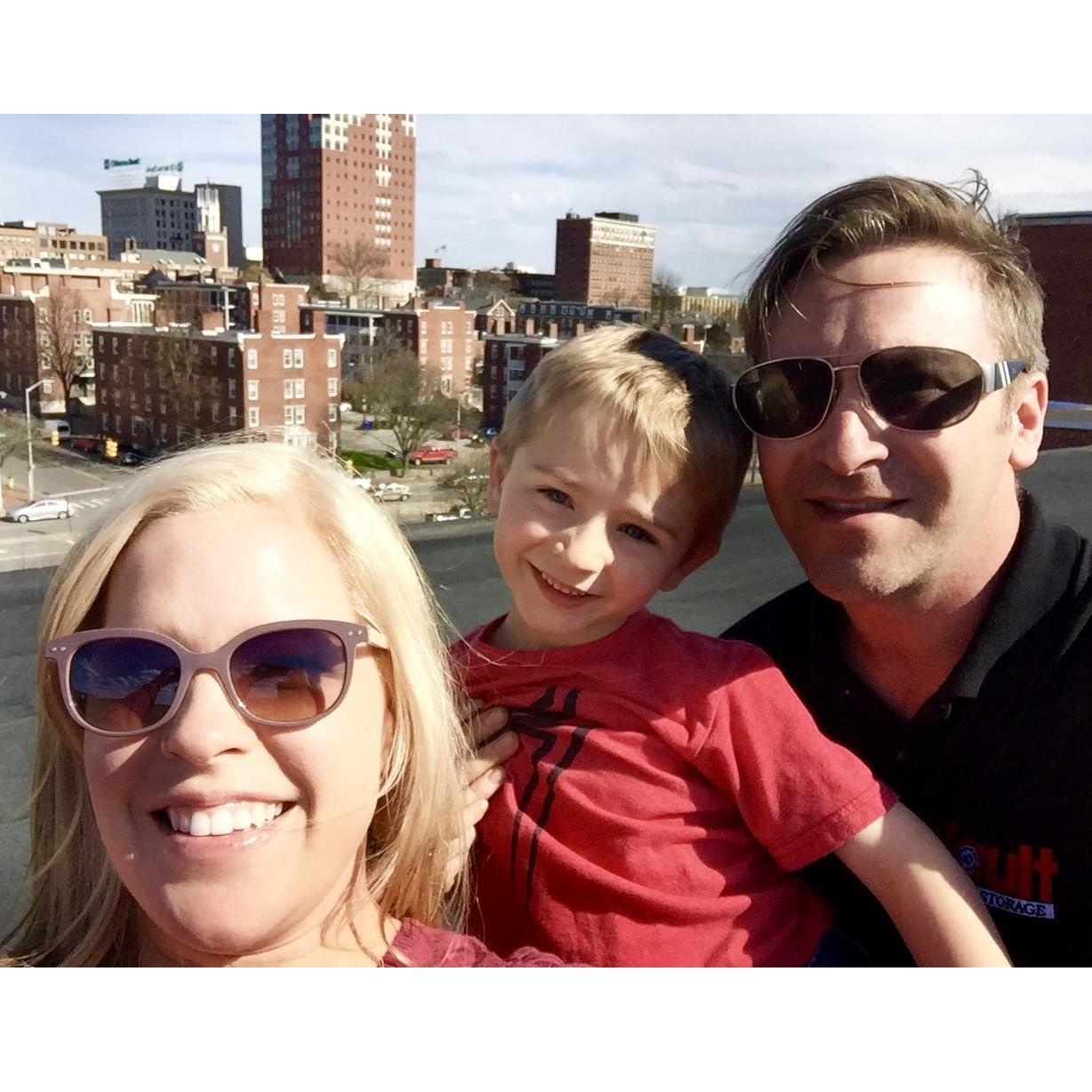 Hanging out on top of a roof Downtown Manchester, NH