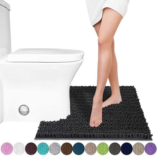 Yimobra Luxury Shaggy Toilet Bath Mat U-Shaped Contour Rugs for Bathroom, Soft and Comfortable, Maximum Absorbent, Dry Quickly, Non-Slip, Machine-Washable, 24.4 X 20.4 Inches, Dark Gray