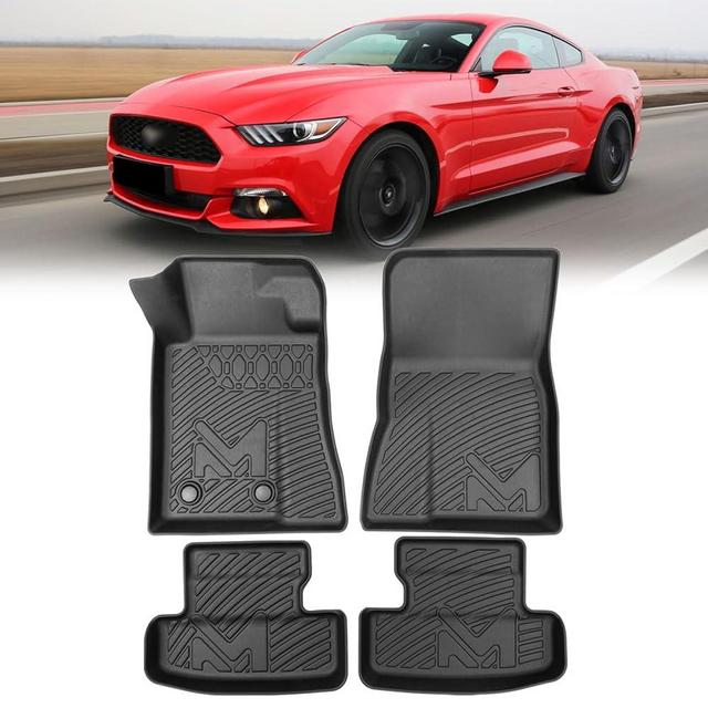 TPE Automotive Floor Mats Custom for 2015-2025 Ford Mustang, All Weather Cover Protection Waterproof Black Floor Liner Front & Rear Row Full Set Car Mats, 4PCS