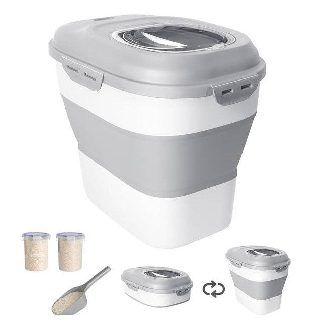 DDMOMMY 20-50Lbs Food Storage Containers,Collapsible Rice Container with Wheel Airtight Locking Lid,Flour Storage Container with Small Food Container and Scoop,Suitable for Food,Rice,Pet Food,Flour
