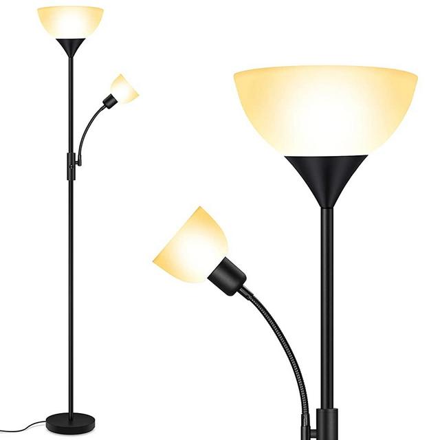 Floor Lamp, Standing Lamp, 9W LED Torchiere Floor Lamp with 4W Adjustable Reading Lamp, 3000K Energy-Saving LED Bulbs, 3 Way Switch, 50,000hrs Lifespan, Floor Lamps for Bedroom, Living Room, Office