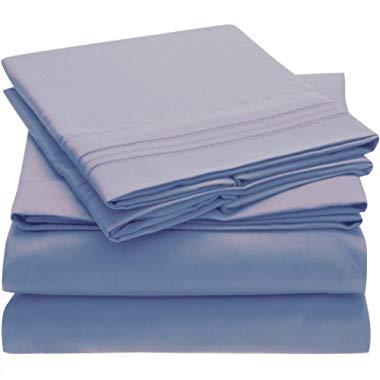 Mellanni Bed Sheet Set - Brushed Microfiber 1800 Bedding - Wrinkle, Fade, Stain Resistant - 4 Piece (King, Blue Hydrangea)