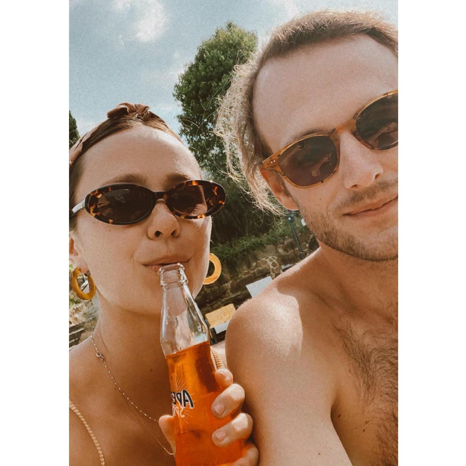 Drinking aperol spritz pool side in Tuscany, Italy (2021)