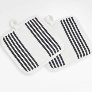 Cuisine Stripe Black Organic Cotton Pot Holders, Set of 2 + Reviews | Crate & Barrel