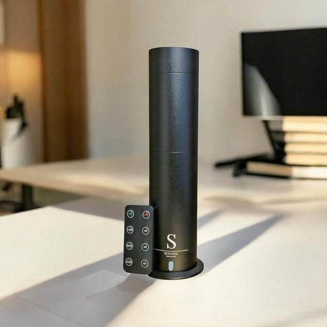 Hotel-Luxury Scent Diffuser - Waterless, No-Leak Oil Nebulizer. Whisper-Quiet (20-30 db), Large Capacity (4oz), High Atomization & Remote-Controlled Fragrance for Homes & Offices (Black)