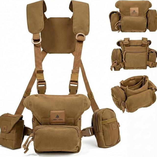 Lone Trail Waterproof Binocular Harness Chest Pack - Lightweight Bino Harness With Rangefinder Pouch | Binocular Case with Silent Magnetic Closure and MOLLE System