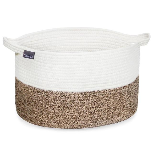 YeaYee Small Square Cotton Rope Storage Basket With Handles For Nursery Baby Toys Cloth Pet Blanket,13.5" x 11" x 9.5" Rectangle Woven Organizer For Living Room, Laundry, Bedroom, Shelf, Gift Baskets