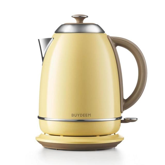 BUYDEEM K640N Stainless Steel Electric Tea Kettle with Auto Shut-Off and Boil Dry Protection, 1.7 Liter Cordless Hot Water Boiler with Swivel Base, 1440W, Mellow Yellow