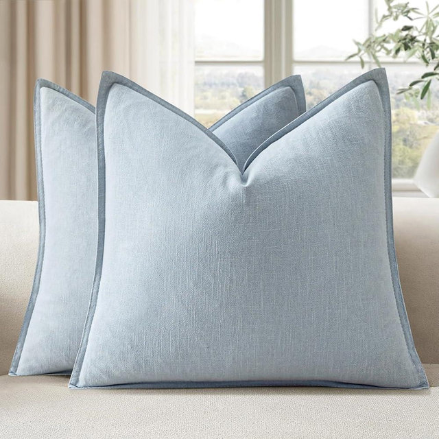 EMEMA Spring Throw Pillow Covers Decorative Linen Pillow Covers 24x24 Inch Light Blue Boho Farmhouse Neutral Couch Throw Pillows for Bed Pack of 2 Accent Pillowcase Modern Sofa Cushion Livingroom Home