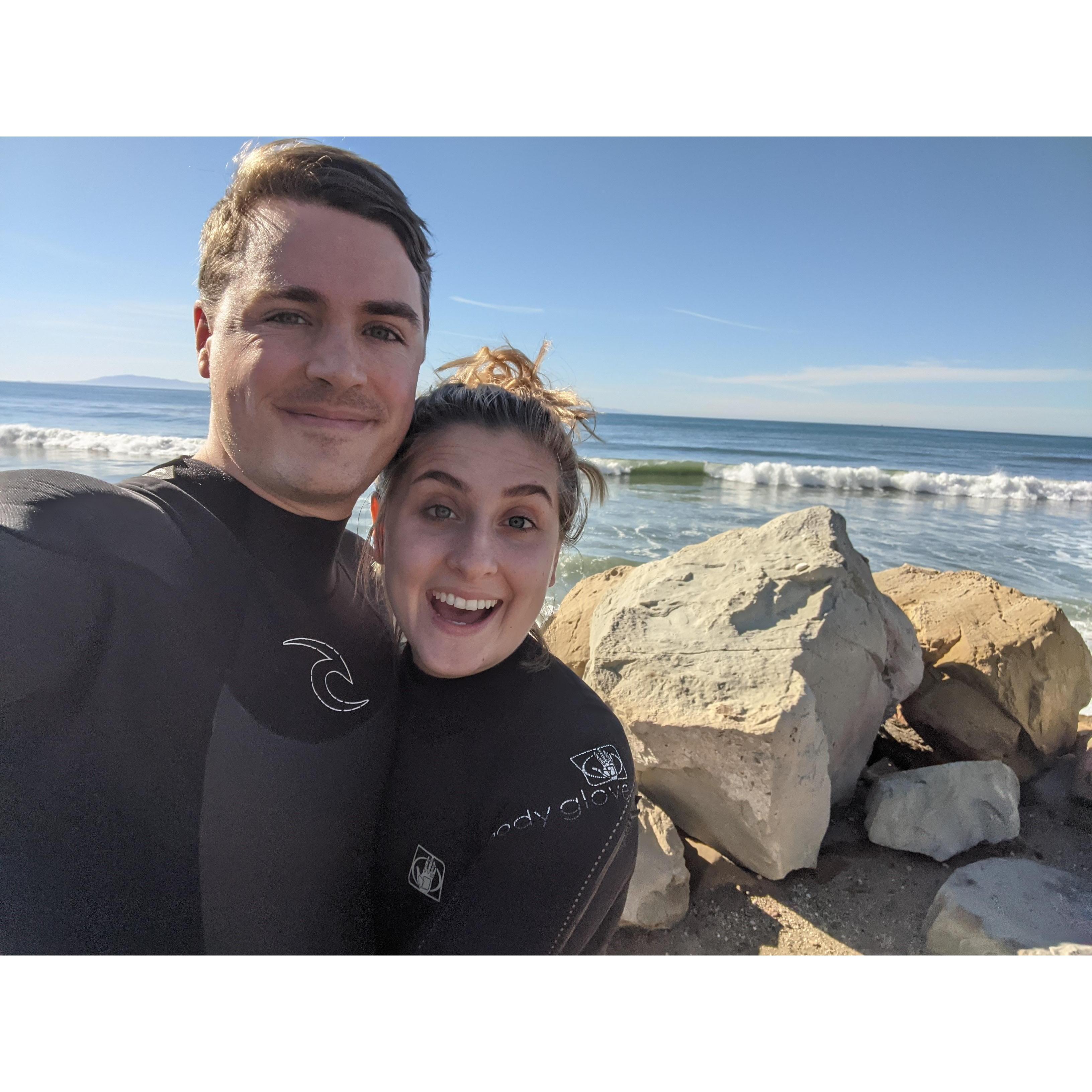 Surfing in California! We're not much good, but we still have fun