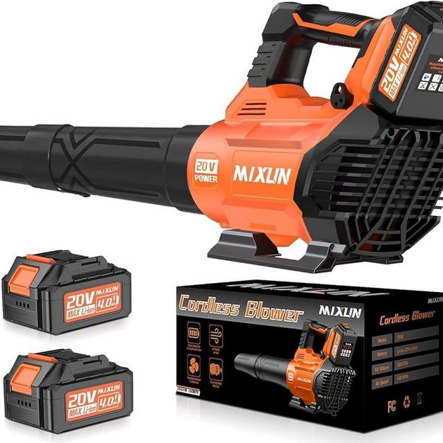Cordless Leaf Blower - 580CFM/160MPH Electric Blower with 2 x 4.0Ah Batteries, Charger, Shoulder Strap, and 3 Speed Settings, Ideal for Lawn, Yard, Sidewalk, and Garage Cleaning (Orange)