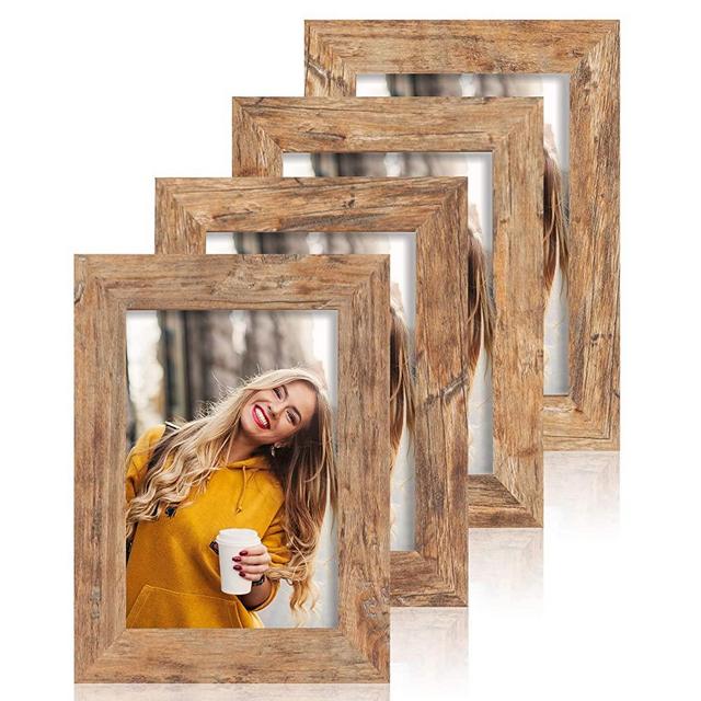iRahmen 4 Pack 4x6 Rustic Picture Frame Set with High Definition Glass Photo Frame for Desktop Display and Wall Mounting (IR-US002-BR-P4X6)