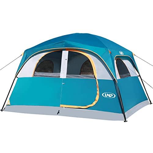 UNP Tents 6 Person Waterproof Windproof Easy Setup (3min),Double Layer Family Camping Tent with 1 Mesh Door & 5 Large Mesh Windows -10'X9'X78in(H)