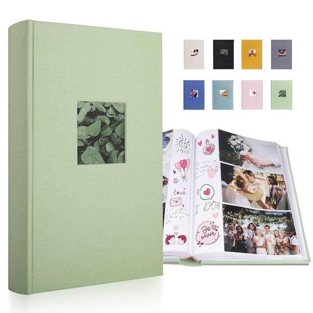 1DOT2 Luxury Fabric Photo Album 4x6 With Writing Space Acid Free Pockets Holds 300 Photos with Memo, 3 Per Pages Photobook Album for Wedding Vacation Family Sage Green
