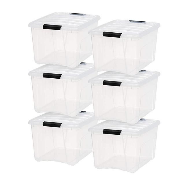 IRIS USA TB-36 Stack & Pull Box, Multi-Purpose Storage Bin, 40 Quart, Clear, 6 Count