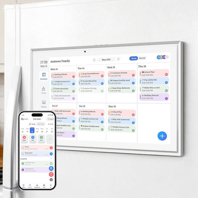 JSUSOU 15.6 Inch Smart Digital Calendar with FREE APP for Fridge & Wall Touch Screen, Magnetic Refrigerator Mount, Electronic Planner for Office Desk, Auto Sync Schedules, Family Chore Chart, White