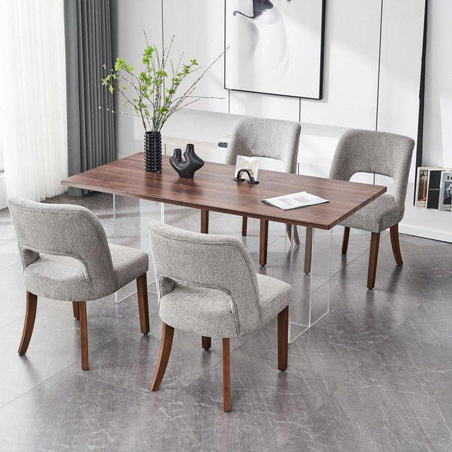 VKNOW Wooden Dining Chairs Set of 4, Modern Fabric Upholstered Dining Room Chair Kitchen Chairs, Farmhouse Dinner Chair for Kitchen Dining Room, Grey