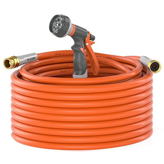 SPECILITE Garden Hose 50 ft x 5/8 in Heavy Duty, Flexible and Lightweight Water Hose, Burst 600 psi, Kink-less Hybrid Rubber Hose for Backyard, 3/4'' Brass Fittings