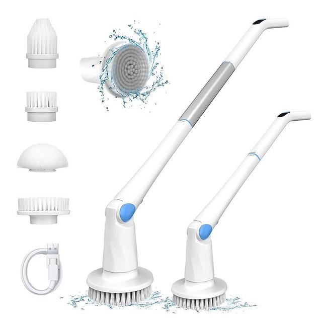 Electric Spin Scrubber Electric Shower Cleaning Brush with Led Screen, Cordless Scrubber with 4 Brush Head,50 Inch Extension Handle, 2 Speed,Power Shower Scrubber for Bathroom.Kitchen.Tub.Wall. car
