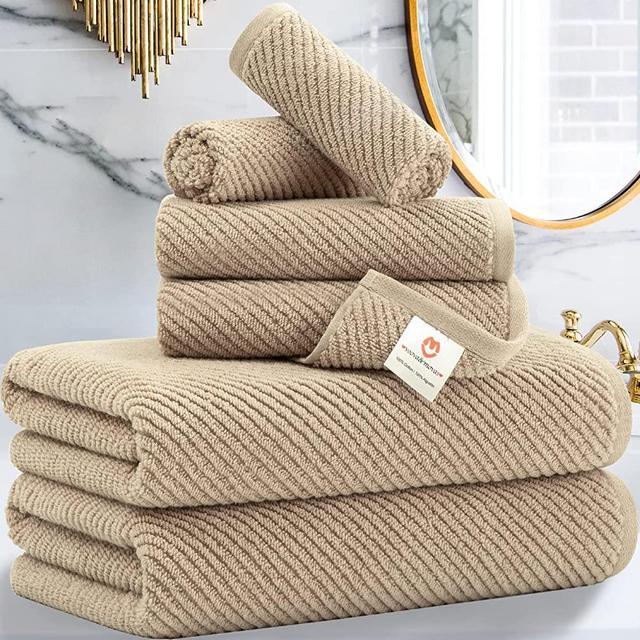 Soft Bath Towel Set with Gift Box, Cotton Quick-Dry Bathing Towels for Bathroom Beige Tan, 100% Cotton Bath Towel Sets Includes 6 Pieces - 2 Bath Towels, 2 Hand Towels, 2 Washcloths (Lenox Tan)